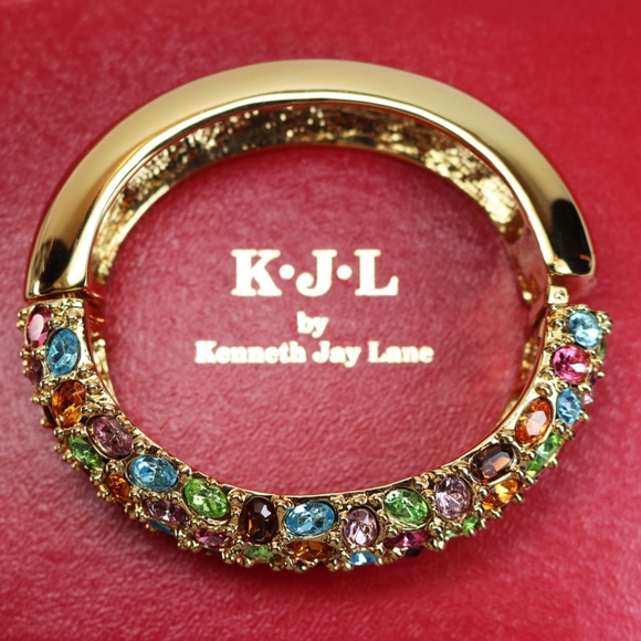 Vintage Kenneth Jay Lane Bejeweled Bangle Bracelet - Picture 3 of 8
